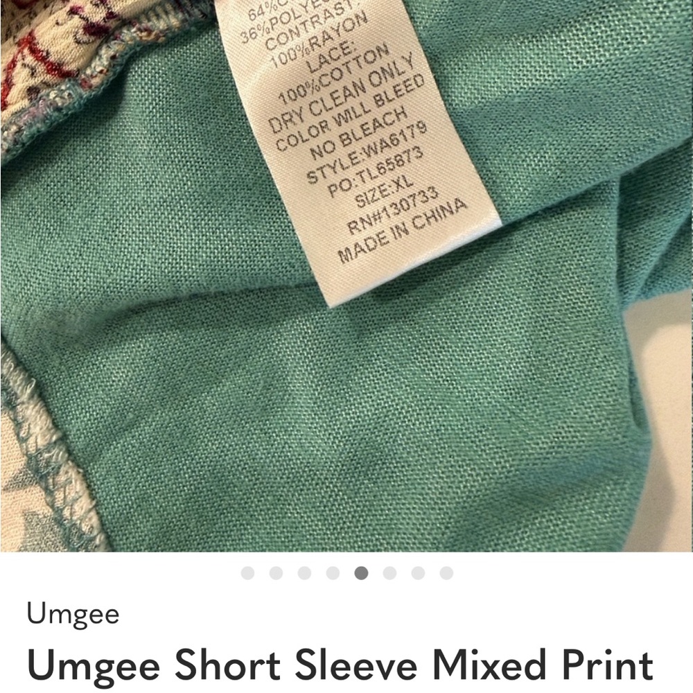 Umgee Short Sleeve Mixed Print Media Boho Top XL - Picture 3 of 7